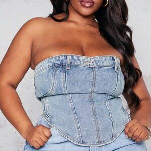 PrettyLittleThing Light Wash Jean Waistband Strapless Corset Top UK18/US14.  NWT